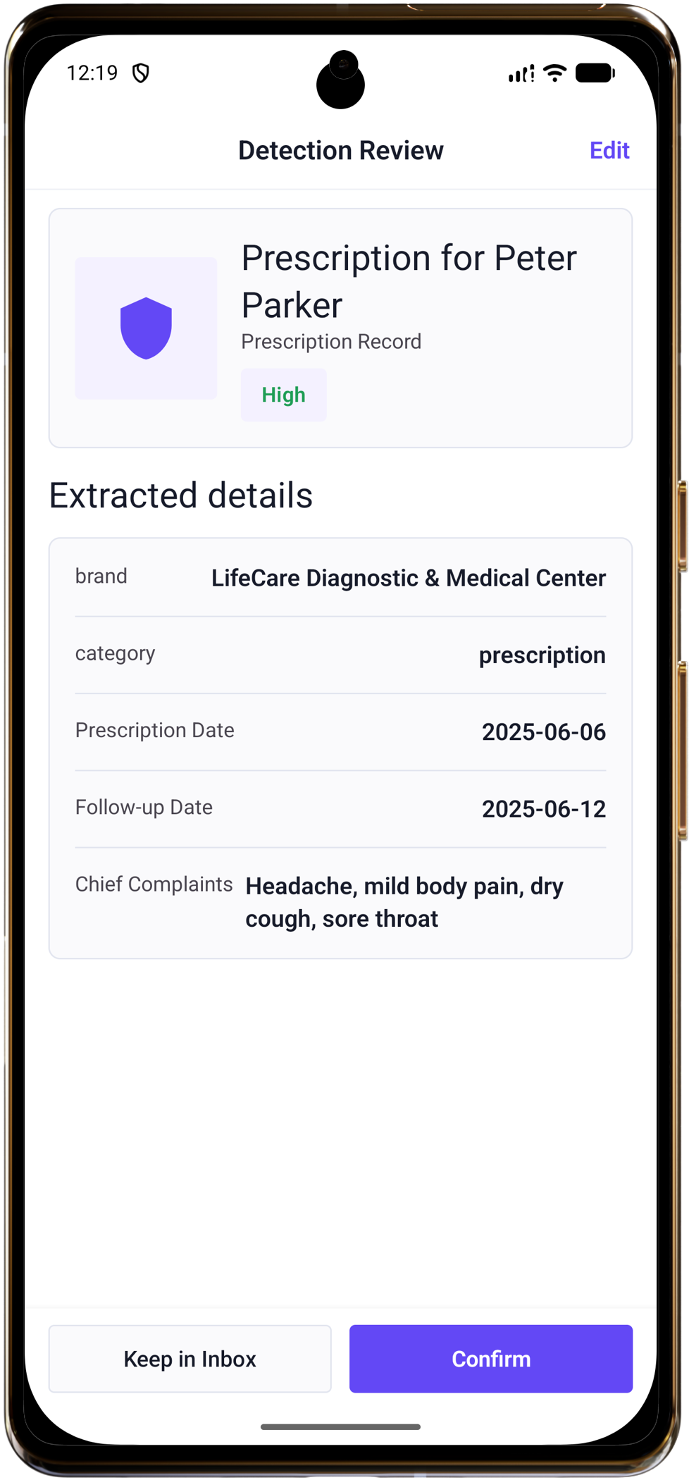 OwnlyAI item detail and structured data screen